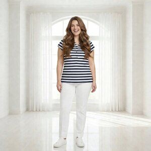 NWT Charter Club Nautical Stripe Top Large Blue White Coastal Preppy